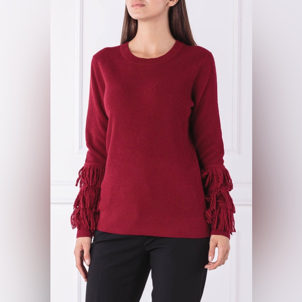 Michael‎ Kors Shaker Sweater with Fringe Sleeves